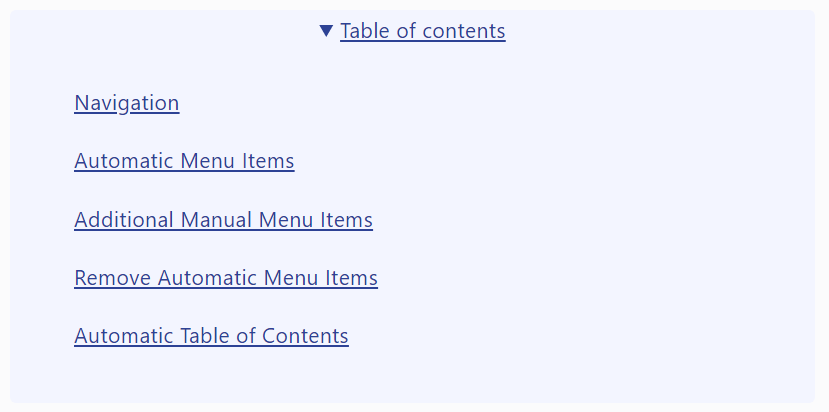 An automatic table of contents based on headings in the page