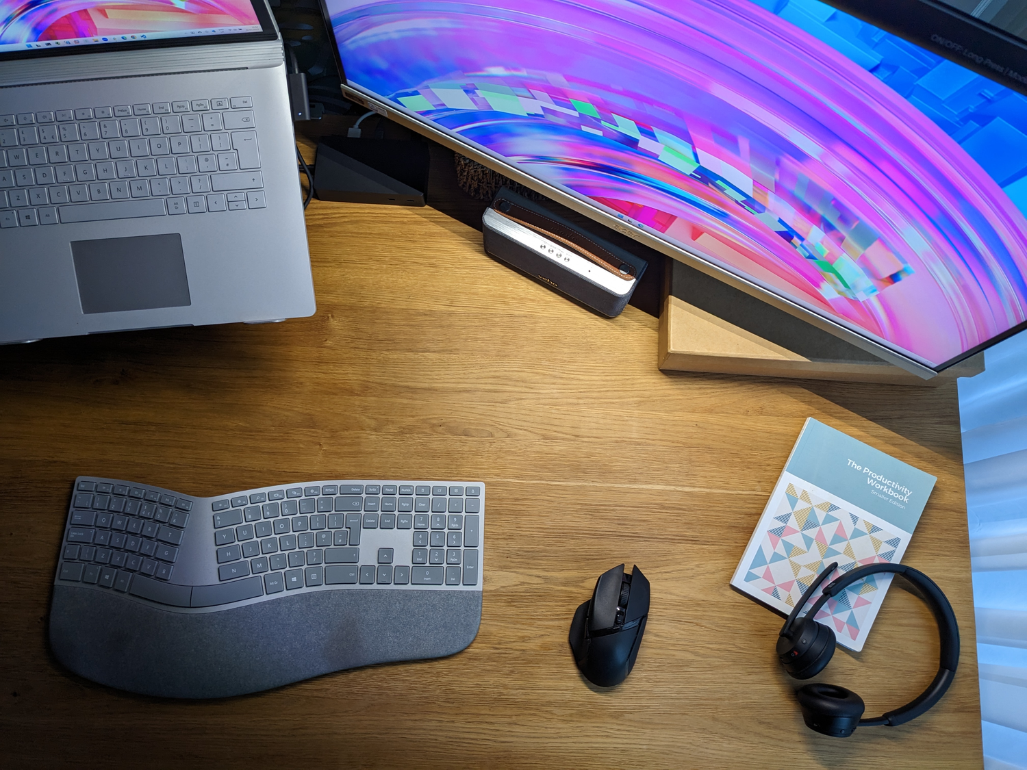 Microsoft Surface keyboard and wireless headset